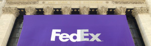 FedEx flag hanging on front of New York Stock Exchange building