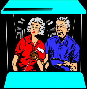 Free Stock Photo: Illustration of an older couple riding a golf cart.
