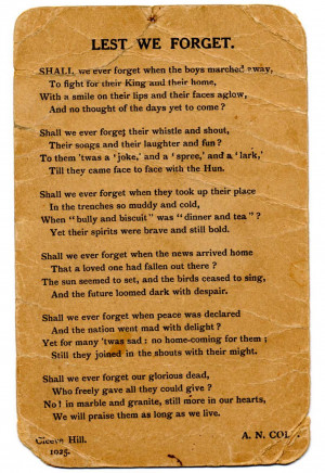 Poem 'Lest we forget' by A.N. Cole