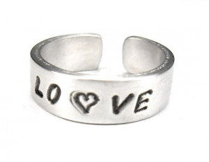 Love Ring with Heart - Hand stamped aluminum ring, quote ring, best ...