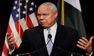 Former U.S. Secretary of State Colin Powell, confronted by a hacker ...