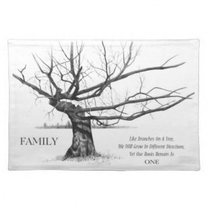 Family Ties: Gnarly Tree: Pencil Drawing, Quote Place Mats