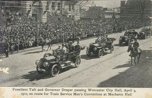 President Taft in a motercade in Worcester, Massachusetts, 1910 ...