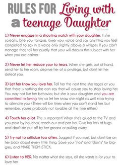 Rules for Living with a Teenage Daughter + free printable at TidyMom ...