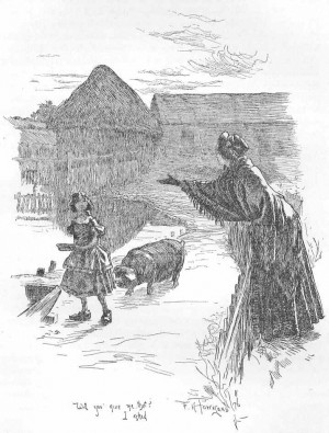 Jane asking for the cold porridge being fed to the pig. Illustration ...