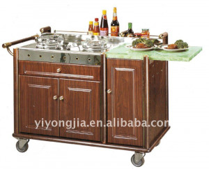 Hotel Restaurant Flame Cart/Wooden Food and Beverage Cart/