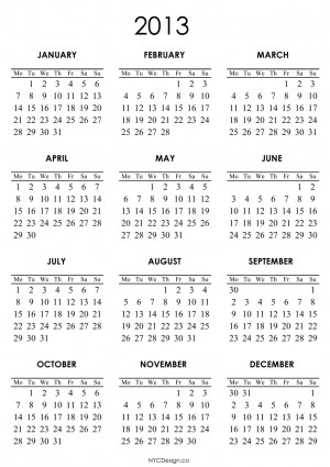 2013 Calendar - White - Printable