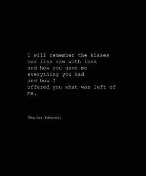 will remember the kisses our lips raw with love and how you gave me ...