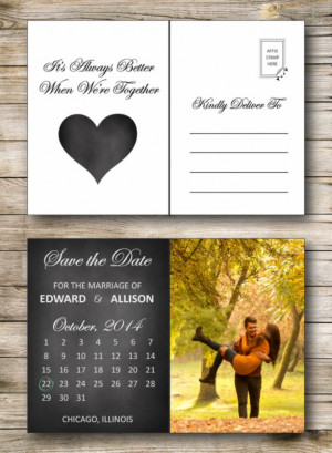 Save the Date Postcard - Printable or Printed - Chalkboard - Calendar ...