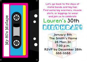 80's Theme 30th Birthday Party Invitation