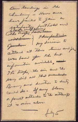 ... Letter General Eisenhower Drafted In Case The Nazis Won On D-Day