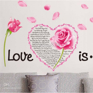 Love Roses Pink Flowers Wall Stickers Wedding Room Decals Decor Quotes