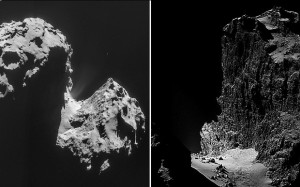 ... comet. Right: These high cliffs occur on the surface of a comet. They