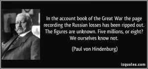 In the account book of the Great War the page recording the Russian ...