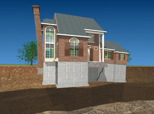 ... foundation structure with a tilting chimney and cracked foundation