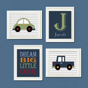 CARS TRUCKS Nursery Transportation MONOGRAM Art Dream Big Quote Name ...