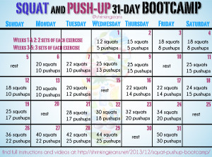 Squat and Push-Up 31-Day Bootcamp: a free monthly workout calendar by ...