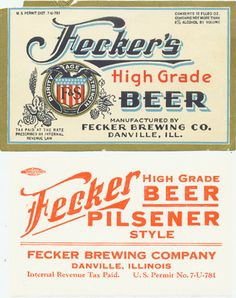 Unused 12oz Federal Permit 7-U-781 Fecker's High Grade Beer bottle ...