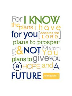 ... not to harm you plans to give you a hope and a future. Jeremiah 29:11