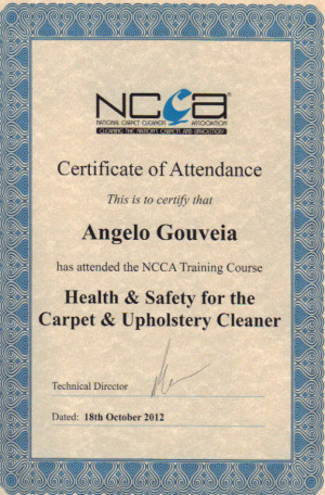 Health and safety Certificate for carpet cleaning