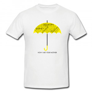 Yellow Umbrella T-Shirt with Quotes from How I Met Your Mother - White