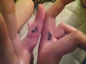matching homemade eighth note tattoos with Charlotte . hers is on her ...