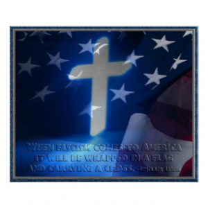 American Flag and Christian Cross, Fascism Quote Print