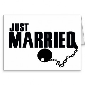 Just Married ball and chain Greeting Card
