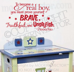 Details about PINOCCHIO Quote Vinyl Wall Decal Sticker Letters BRAVE ...