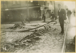 Swelling of ground beneath street and street car tracks. ( The ...