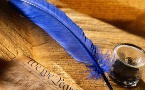 Blue Writing Feather background