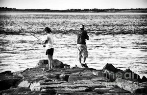 Black And White Boy Fishing