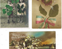 Antique,Postcard.THREE.retro.Paris. french.rare.scrap book.flower ...