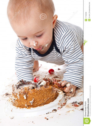 Funny Baby Eating Tasty Cake...