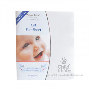 Bubba Blue 100% Percale Cotton Cot Flat Sheet - White