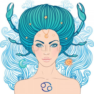 Girl Vector Beautiful Horoscope Cancer Holding A Crab By Bnp Design 4