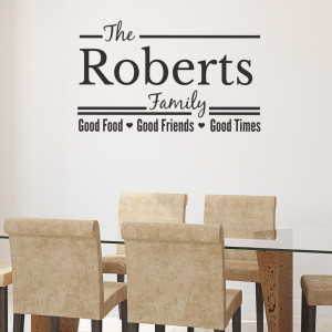... Family Name Wall Quote Decal- Good Food, Good Friends, Good Times