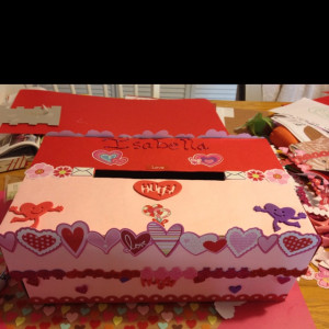 ... shoe box. Used construction paper, hot glue, and some decorations from