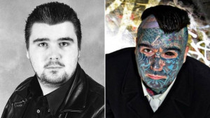 Two photos show Body Art before and after he had his face covered in ...