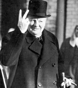 Winston Churchill flashes the (in)famous 