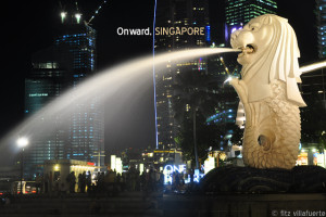 The famous Merlion of Singapore . The quote, the country's motto ...