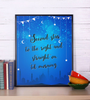 Peter Pan quote, Wall art, J.M. Barrie quote “Second star to the ...