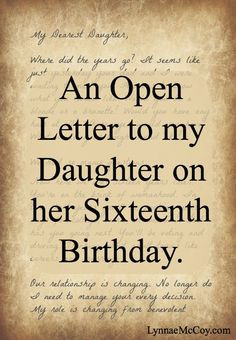 An Open Letter to my Daughter on Her Sixteenth Birthday - LynnaeMcCoy ...