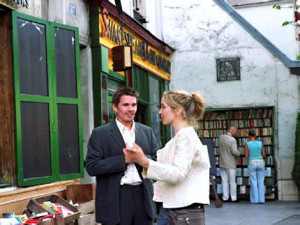 Ethan Hawke and Julie Delpy in a scene from Before Sunset .