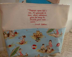 My beach bag with embroidered quote