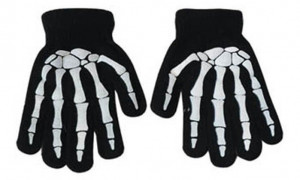 black fingerless white skeleton bone hand print gloves