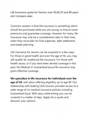 ... Life insurance quotes for seniors over 50, 60, 70 and 80 years old