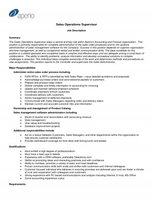 Sales and Administration Supervisor Resume