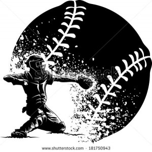 Baseball Catcher at Home Plate With a Grunge Ball - stock vector