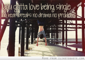You gotta love being single. No heartbreaks, no drama, no problems.